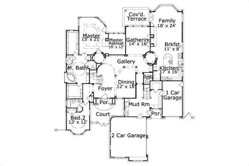 Floor Plan First Story of Luxury Plan #156-2160