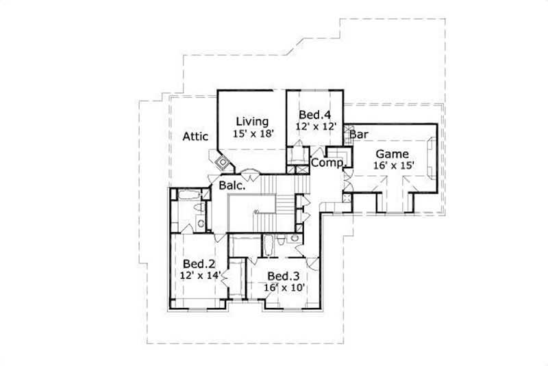 Floor Plan Second Story of Luxury Plan #156-2161