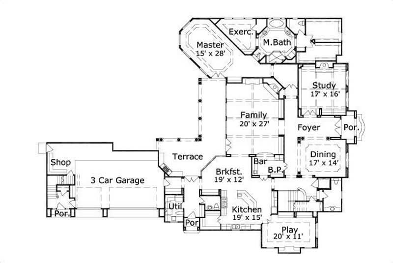 Floor Plan First Story of French Plan #156-2163