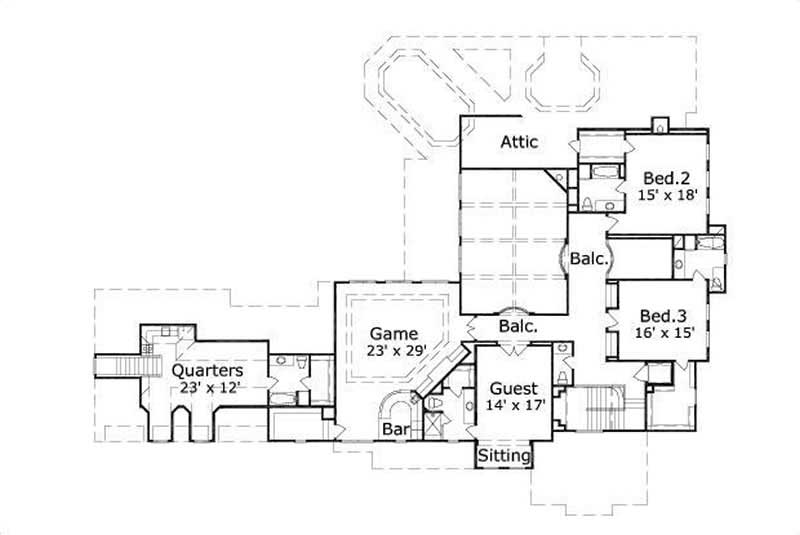 Floor Plan Second Story of French Plan #156-2163