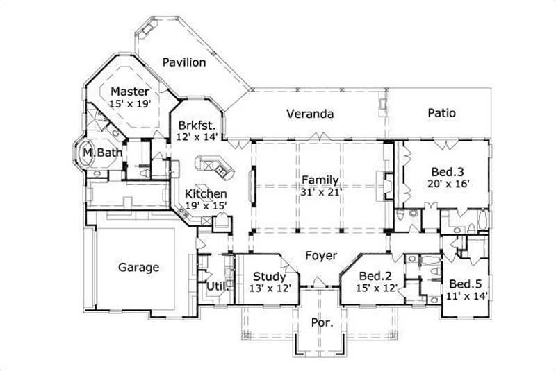 Floor Plan First Story of Country Plan #156-2164