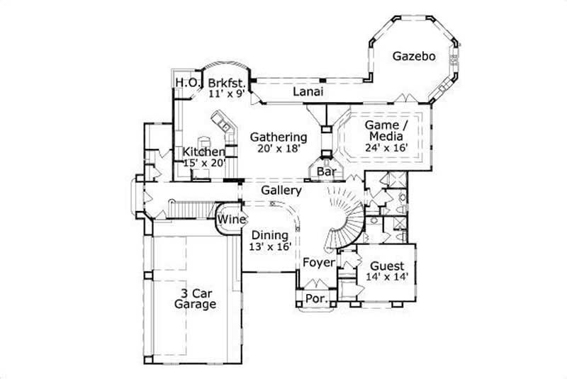 Floor Plan First Story of Mediterranean Plan #156-2165