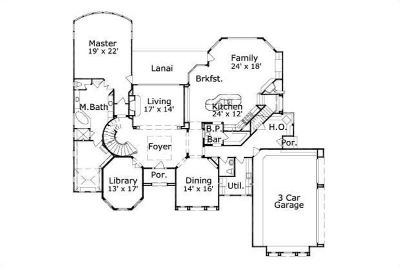 Floor Plan First Story of Mediterranean Plan #156-2166