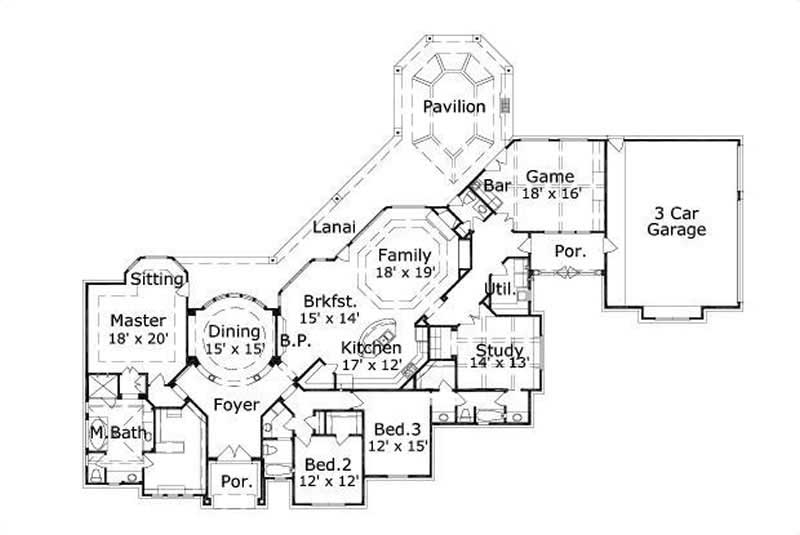 Floor Plan First Story of Spanish Plan #156-2170