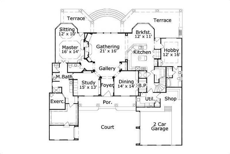 Floor Plan First Story of Luxury Plan #156-2171