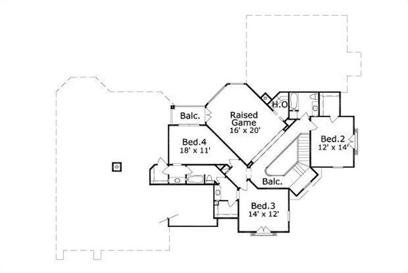 Floor Plan Second Story of Mediterranean Plan #156-2173