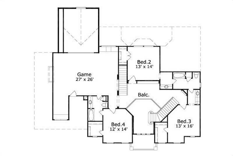 Floor Plan Second Story of Luxury Plan #156-2174