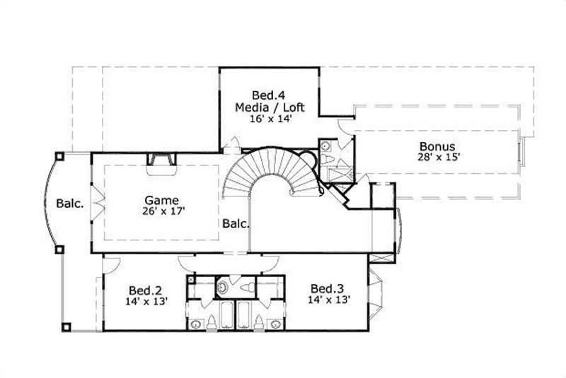 Floor Plan Second Story of Mediterranean Plan #156-2175