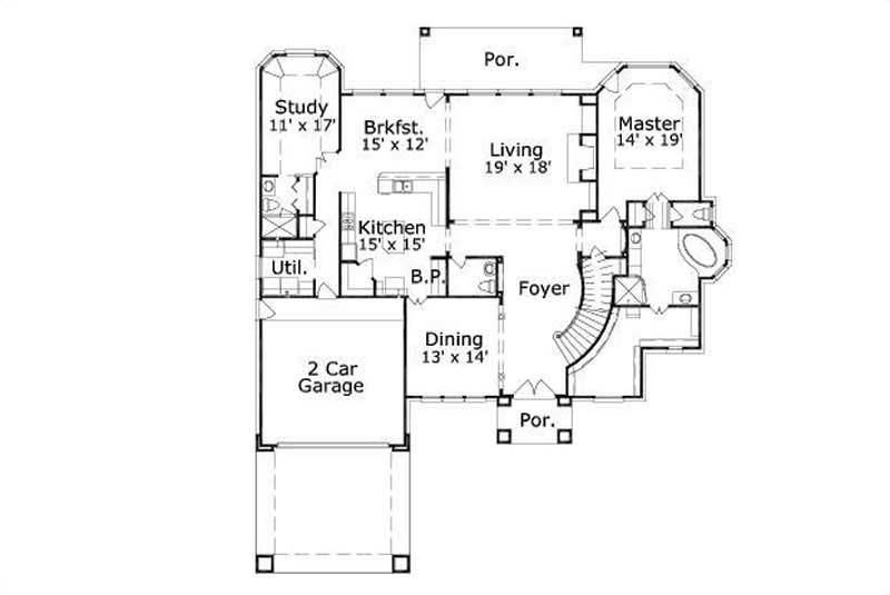 Floor Plan First Story of Luxury Plan #156-2180