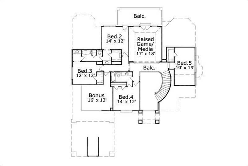 Floor Plan Second Story of Luxury Plan #156-2180