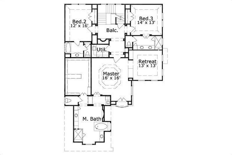 Floor Plan Second Story of Luxury Plan #156-2183