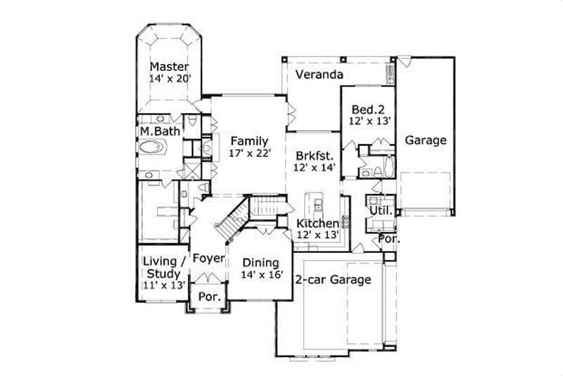 Floor Plan First Story of Country Plan #156-2184