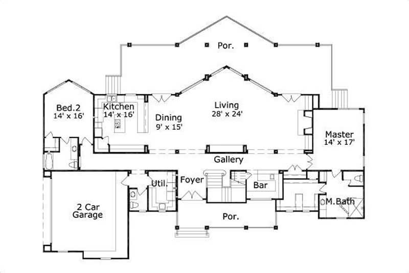 Floor Plan First Story of Contemporary Plan #156-2186