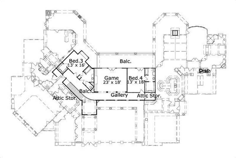 Floor Plan Second Story of Spanish Plan #156-2187