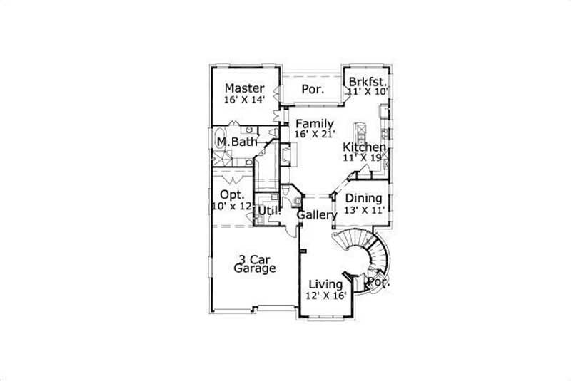 Floor Plan First Story of Tuscan Plan #156-2189