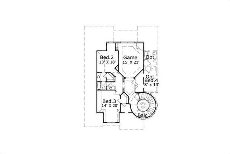 Floor Plan Second Story of Tuscan Plan #156-2189