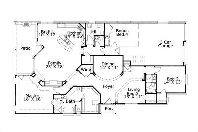 Floor Plan First Story of Tuscan Plan #156-2190