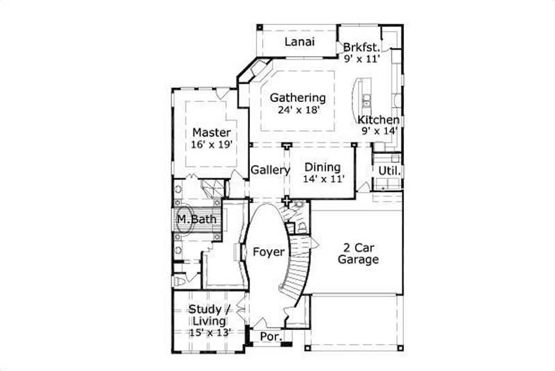 Floor Plan First Story of Mediterranean Plan #156-2196