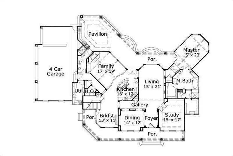 Floor Plan First Story of Country Plan #156-2198