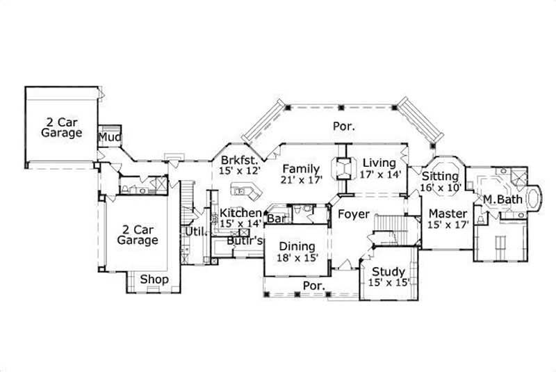 Floor Plan First Story of Country Plan #156-2209