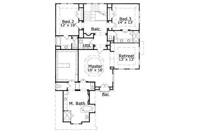 Floor Plan Second Story of Luxury Plan #156-2213