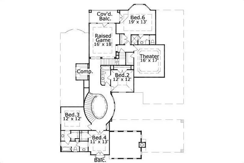 Floor Plan Second Story of Luxury Plan #156-2214