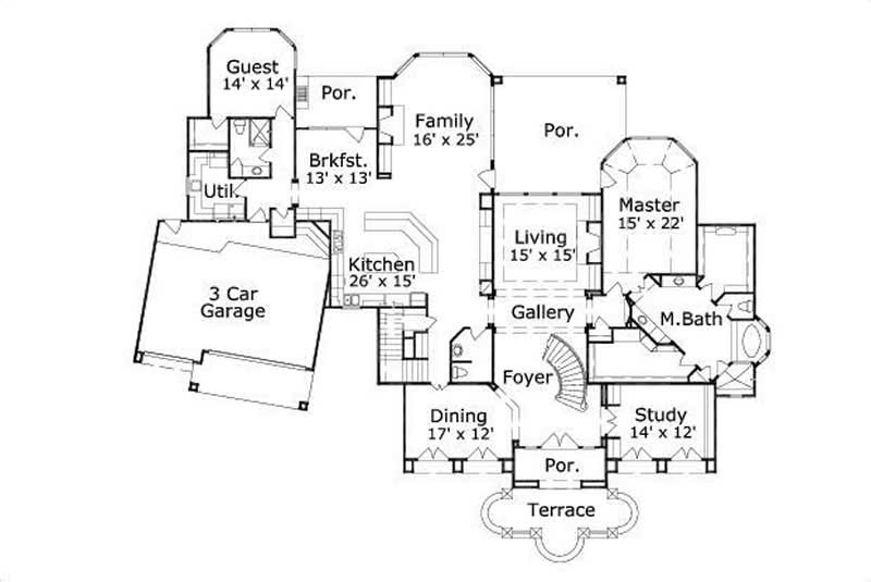 Floor Plan First Story of Luxury Plan #156-2218
