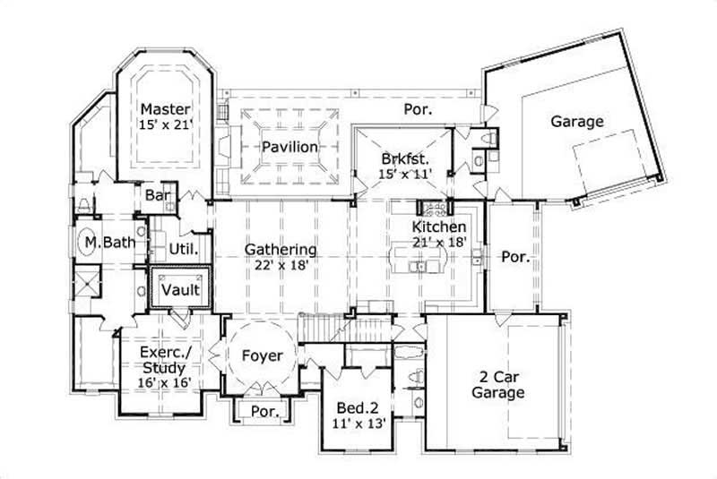Floor Plan First Story of Country Plan #156-2219