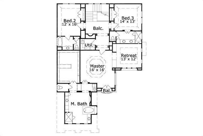 Floor Plan Second Story of Luxury Plan #156-2230