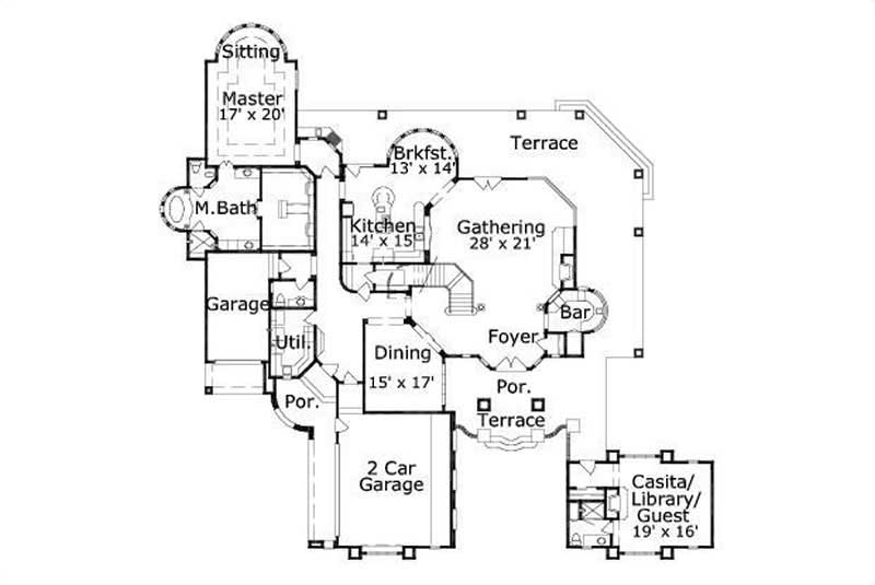 Floor Plan First Story of Mediterranean Plan #156-2231