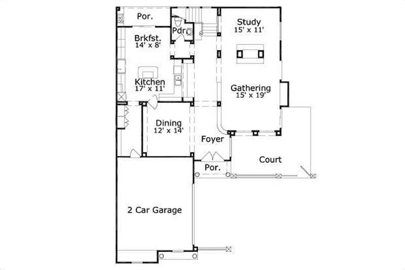Floor Plan First Story of Country Plan #156-2235
