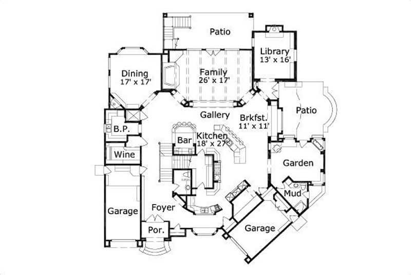 Floor Plan First Story of Tuscan Plan #156-2236