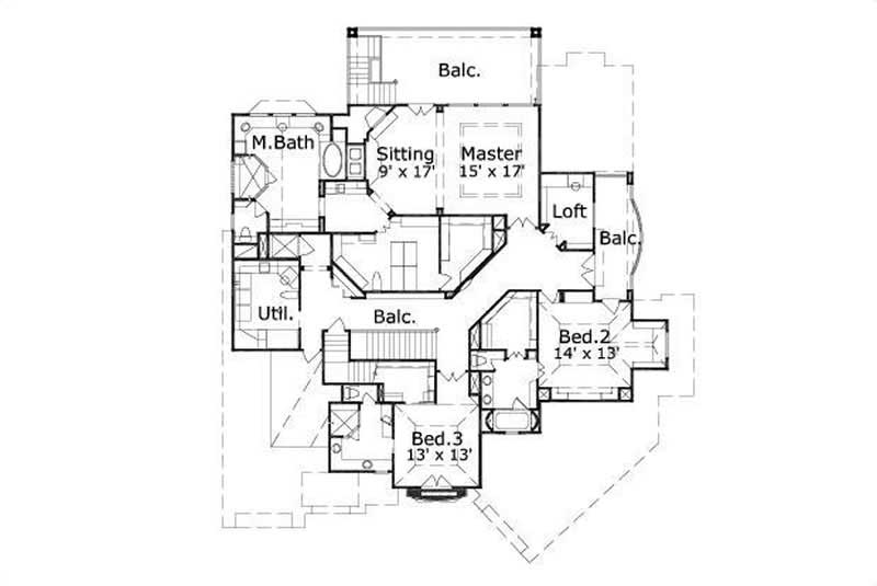 Floor Plan Second Story of Tuscan Plan #156-2236