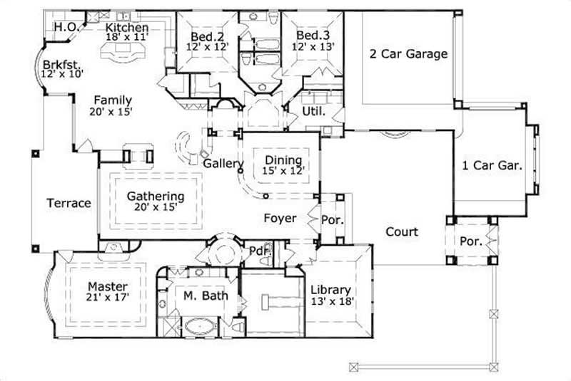 Floor Plan First Story of Mediterranean Plan #156-2238
