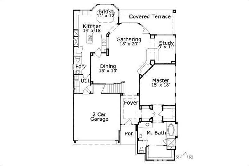 Floor Plan First Story of Traditional Plan #156-2240