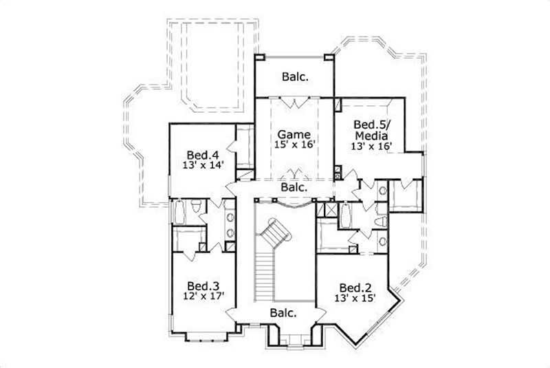 Floor Plan Second Story of Luxury Plan #156-2241