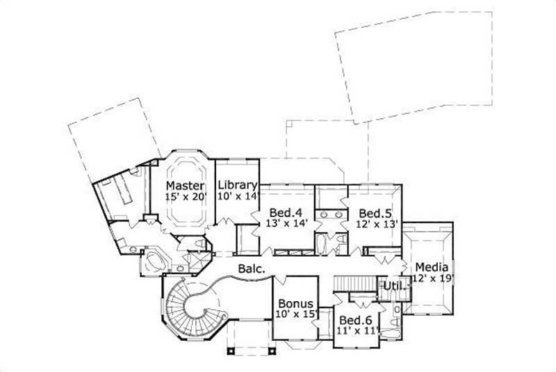 Floor Plan Second Story of Luxury Plan #156-2243
