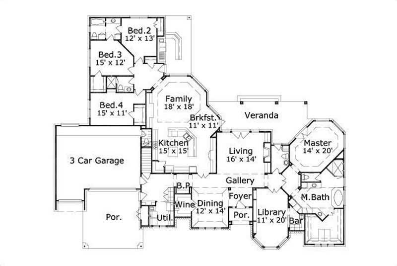 Floor Plan First Story of Luxury Plan #156-2244
