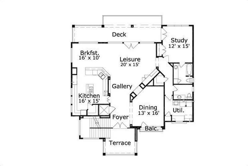 Floor Plan Second Story of Coastal Plan #156-2251