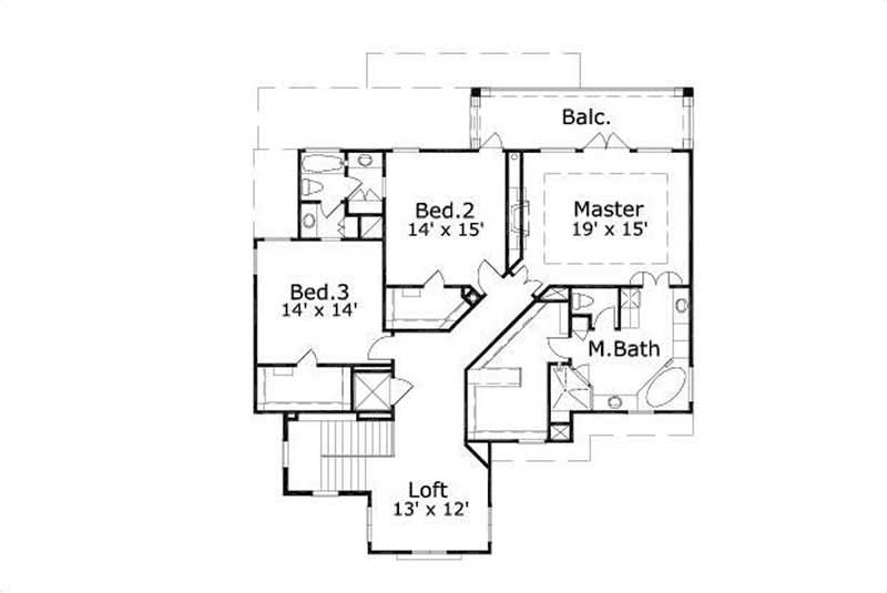 Floor Plan Third Story of Coastal Plan #156-2251