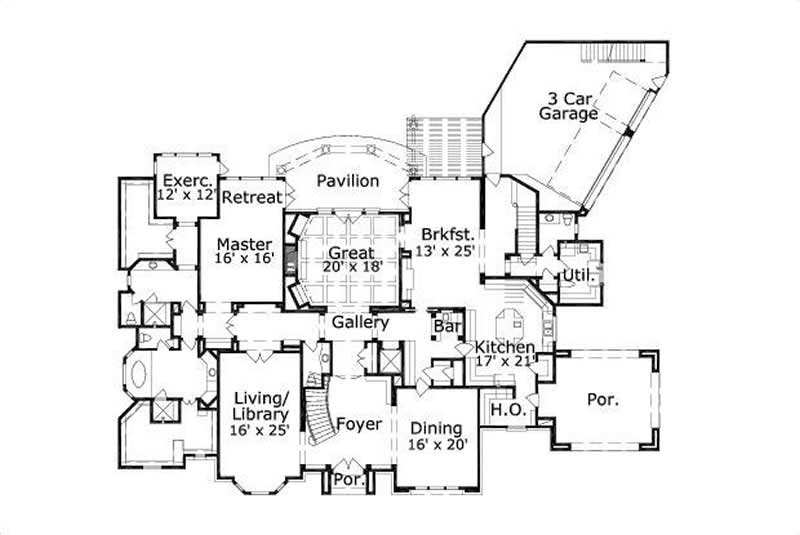 Floor Plan First Story of Spanish Plan #156-2253