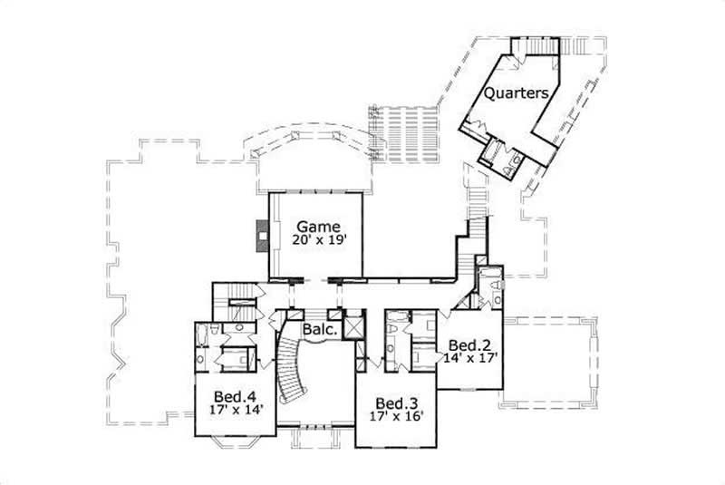 Floor Plan Second Story of Spanish Plan #156-2253
