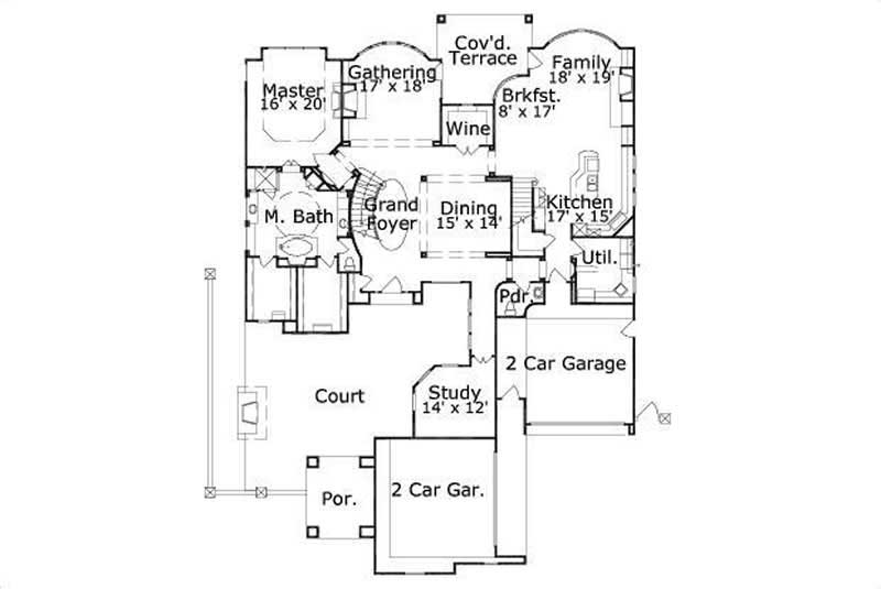 Floor Plan First Story of Country Plan #156-2254