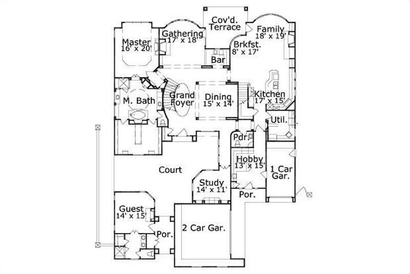 Floor Plan First Story of French Plan #156-2257