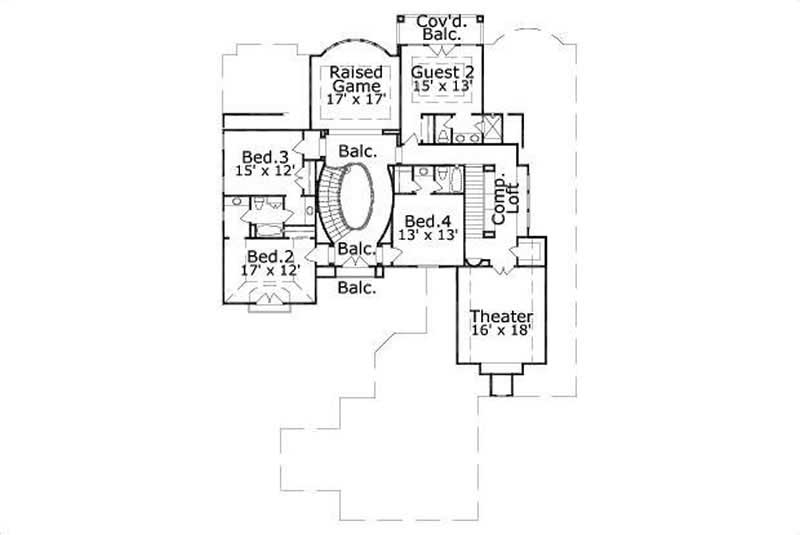 Floor Plan Second Story of French Plan #156-2257