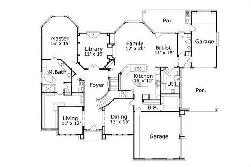 Floor Plan First Story of Luxury Plan #156-2258