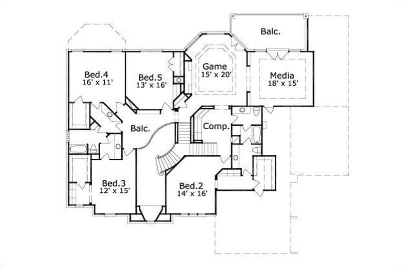 Floor Plan Second Story of Luxury Plan #156-2258