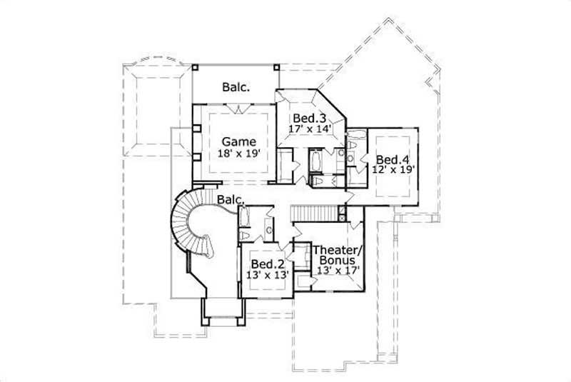 Floor Plan Second Story of Luxury Plan #156-2261