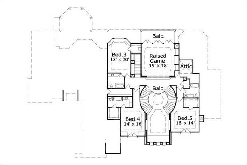 Floor Plan Second Story of Mediterranean Plan #156-2263