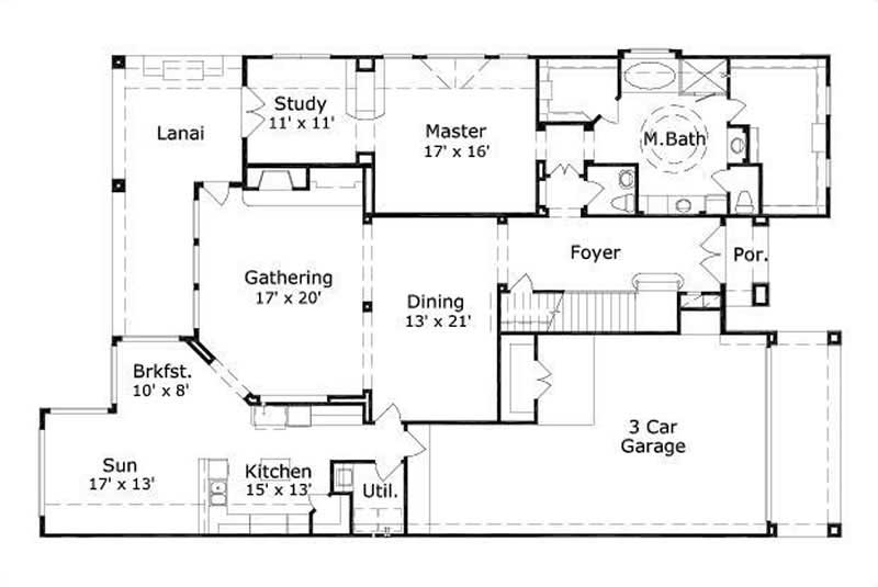 Floor Plan First Story of Country Plan #156-2265
